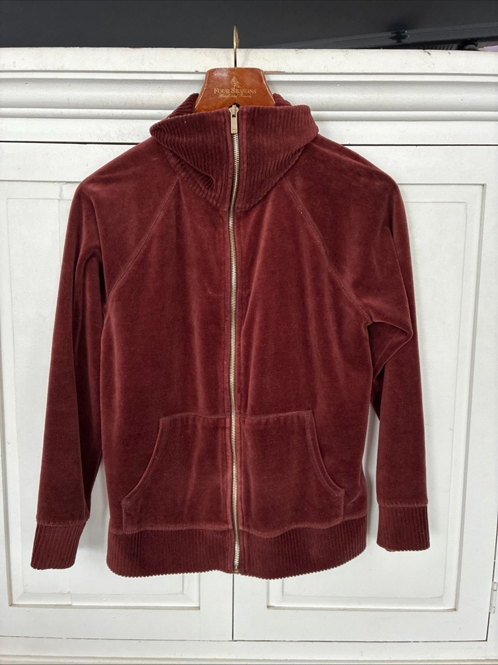 JNY SPORT Zip-Front Velour Jacket Brown medium petite